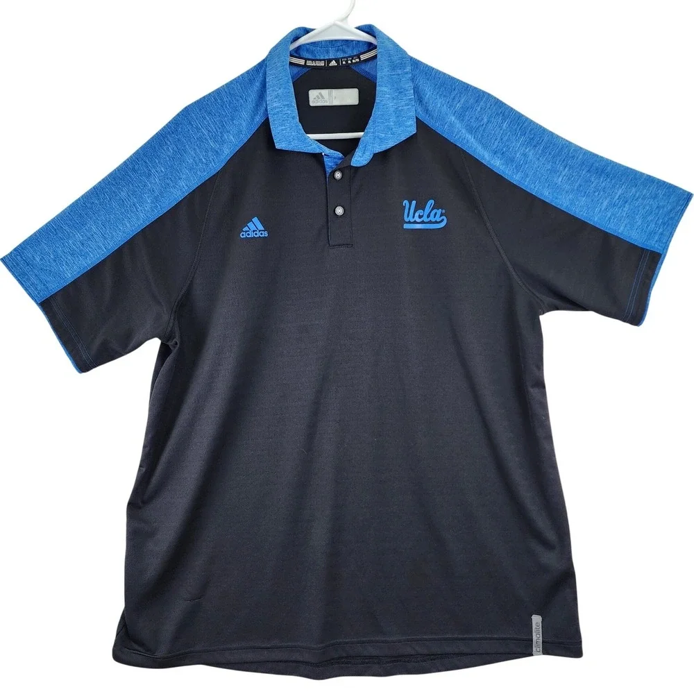 Adidas‎ UCLA Bruins Polo Shirt Men's XL Black Blue Climalite Short Sleeve